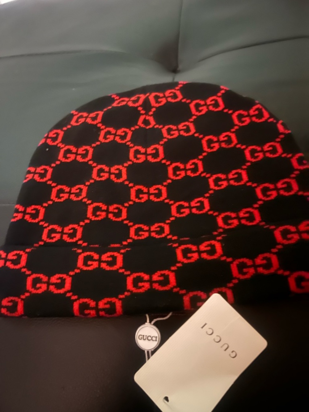 Vintage GG Red and Black GG Jacquard Beanie